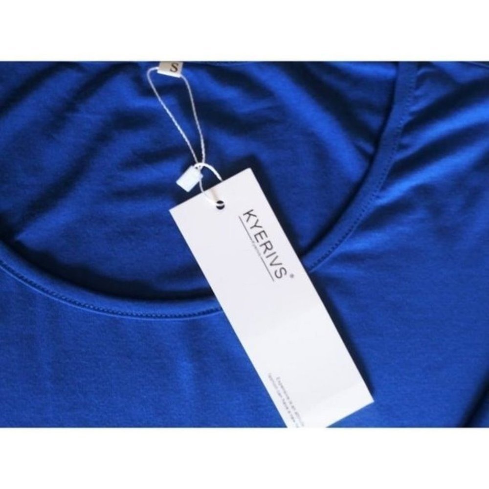 Women's Blue Long Sleeve Tie Waist Ruffle Hem Casual Midi Dress - Picture 6 of 15
